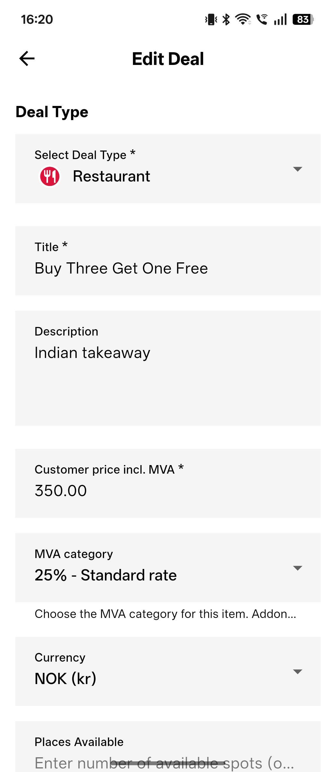 Edit live deal